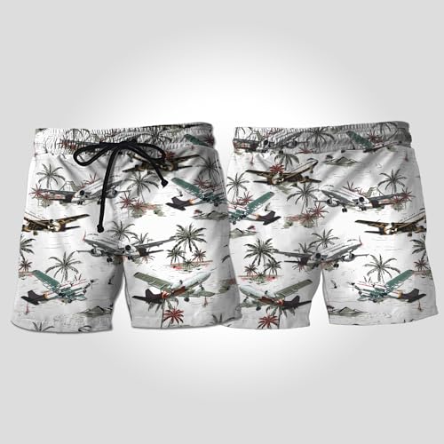 Airplane Transport Mens Swim Trunks - Helicopter Swimming Trunk for Men - Drawstring Beach Shorts, Mens Swim Shorts Set 232