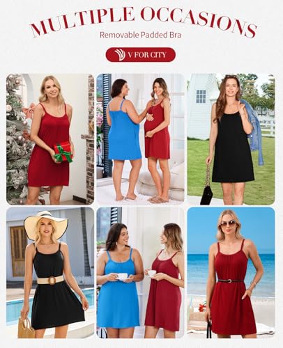 V FOR CITY Women Loose Bra Dress with Pockets Summer Dresses 2025 Adjustable Straps Beach Sundresses Sleepdress3