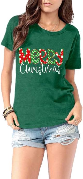 LBP Womens Christmas Shirt Merry Christmas Letter Print T-Shirt Xmas Holiday Tee Tops - Image 6