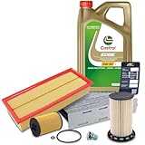 BESTPRICE Inspektionspaket Filterset mit 1x Ölfilter, 1x Innenraumfilter (Aktivkohle), 1x Luftfilter, 1x Kraftstofffilter, 1x Ölablassschraube mit Dichtung, 1x Motoröl 5W-30 EDGE FLUID 5 l,
