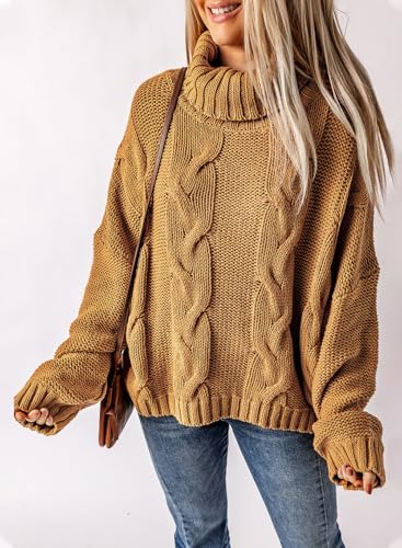 Image of Dokotoo Womens 2026 Winter Fall Solid Turtleneck High Neck Balloon Long Sleeve Sweaters Pullover Outerwear