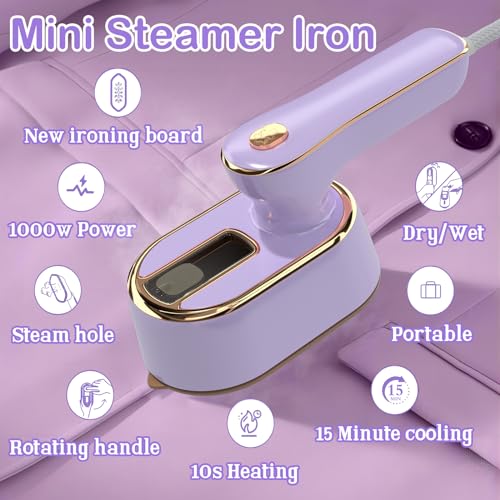 Image of Travel Steamer Iron for Clothes Mini - Portable Ironing Machine Travel Small Size Portable Steamer Travel College Dorm Home Essentials (Purple)