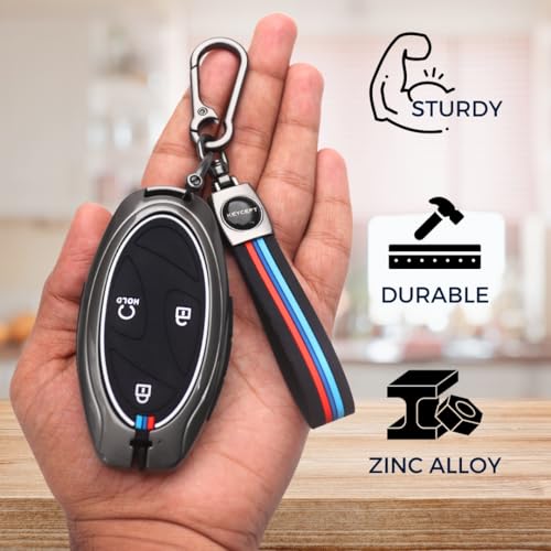 Image of KEYCEPT Metal Alloy Keycover Compatible for Hyundai Venue 4 Button Smart Key Cover (Long Keychain)