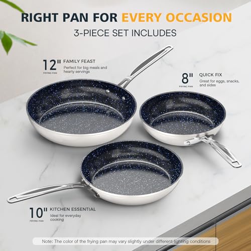 Image of Nuwave 3-Piece 8 inch, 10 inch, 12 inch Forged Lightweight Frying Pan Set | G10 Healthy Duralon Blue Ceramic Ultra Non-Stick, Ergonomic Stay-Cool Handles, Induction-Ready & Works on All Cooktops
