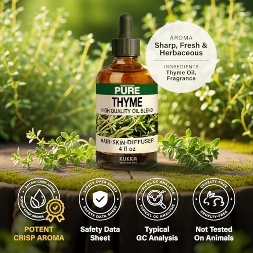 Image of 100% Pure Thyme Oil - 4 Fl Oz Thyme Essential Oil for Hair, Skin, Diffuser, Aromatherapy & DIY Soap Making Scent