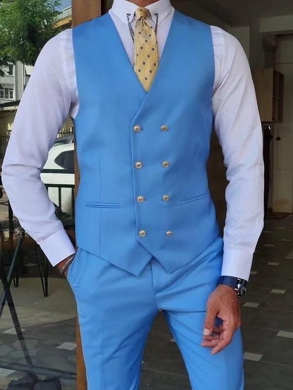 3 Piece Regular Fit Suit for Men Double Breasted Men Suits Gold Buttons Wedding Prom Jacket Vest Pants4