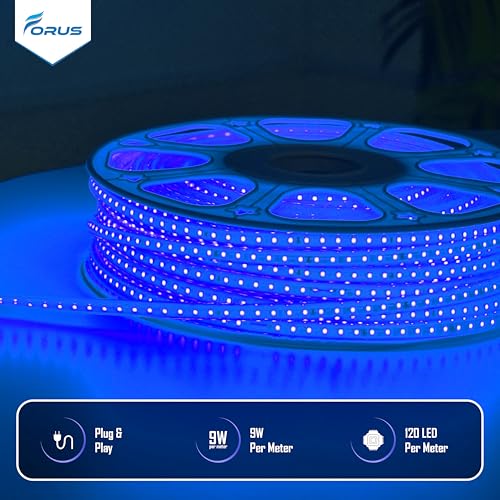 Image of Forus LED Rope Light 35 Meter 6 Month Warranty, Outdoor Waterproof Decorative Cove Lights for Ceiling, Balcony, Home Decor, Interior Decoration, Flexible Profile Light for Diwali, Christmas -Blue