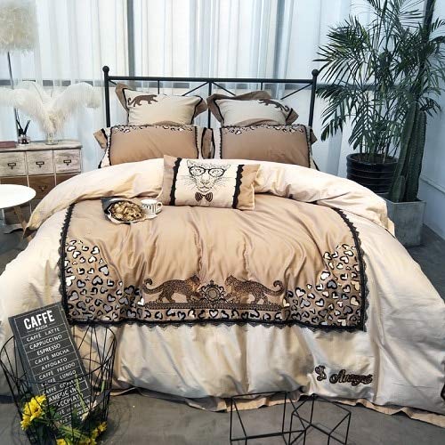 RONGXIE personality leopard EmbroideryEgyptian Cotton Bedding Set Leopard Print Duvet Cover Bed Linen Bed sheet Pillowcases