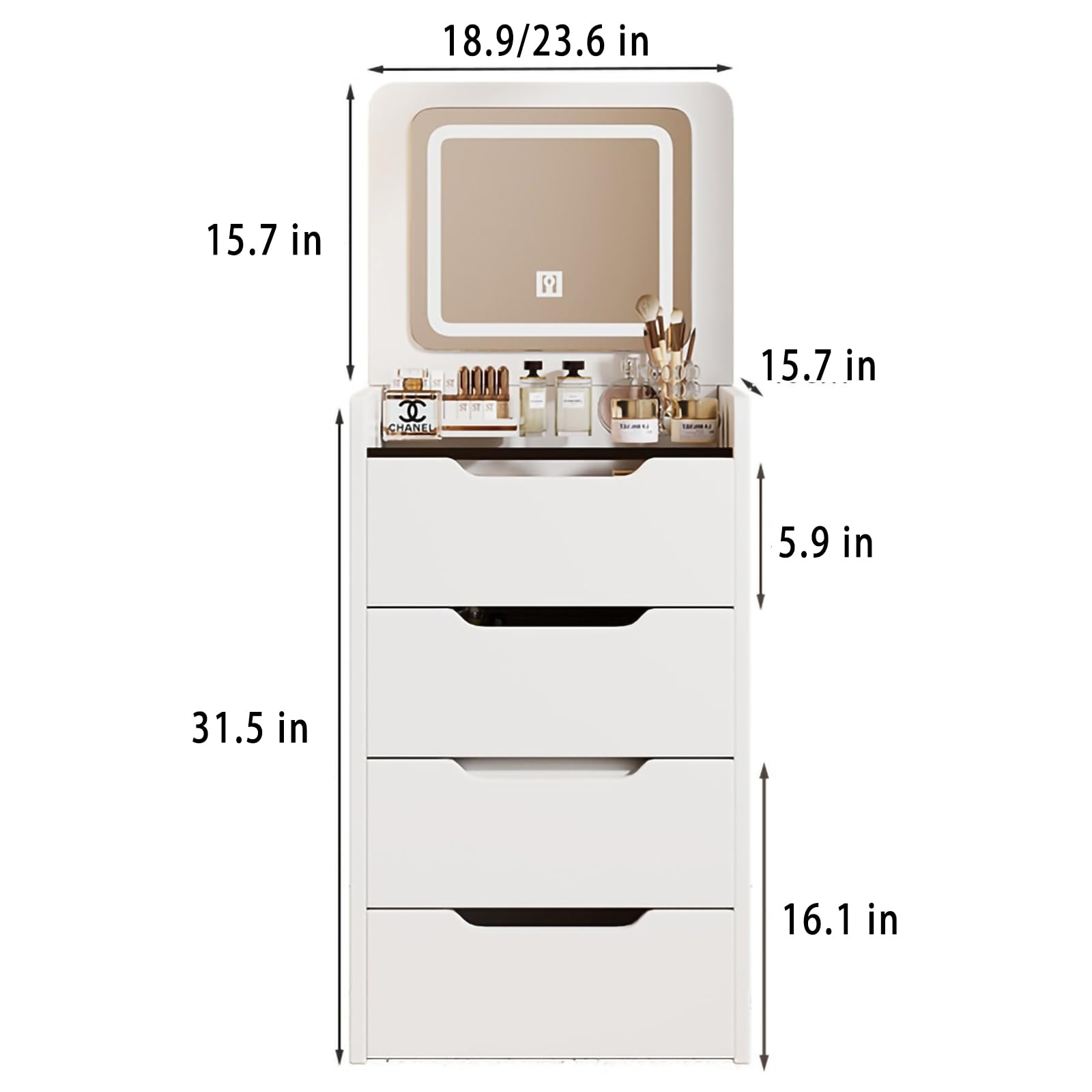 Ele White Makeup Vani with Mirror & Lights Cact Jewelry Sto for Smals 48 x 40 x 120 cm Perfect for Bedrooms & Dressing Rooms.