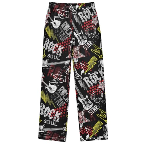 Boy's Pants Rock Star Guitar Jogger Pants Elastic Waist Long Bottoms Trousers with Pockets 6-14 Years