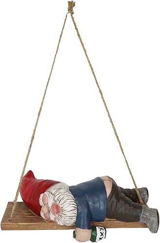 Ebros Gift Whimsical Mr Gnome Sleeping On Swinging Plank Tree Branch Hanger Wall Hanging Cabin Lodge Figura decorativa Patio Jardín (Passed Out