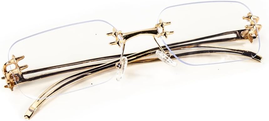 Street Knitted Elegant Rectangle Gold Plated Vintage Retro Metal Wire Frame Rimless Square Clear Tint Lens Eyeglasses Hip Hop Glasses For Men Women