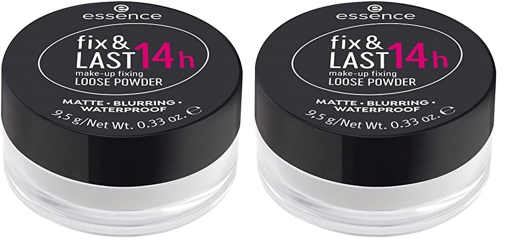 essence fix & LAST 14h make-up fixing LOOSE POWDER, Puder, transparent, fixierend, langanhaltend, glanzabsorbierend, matt, vegan, wasserfest, Mikroplastik Partikel frei (9,5g) (Packung mit 2)