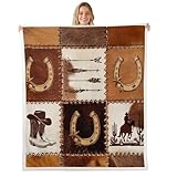 Picture of Erosebridal Western Cowboy Fleece Throw Blanket Baby 30"X40" Rustic Horse Cowboy Gifts for Kids Boys Men Women,Farmhouse Cowhide Sherpa Blanket West Country Cow Print Fuzzy Blanket for Bed Brown