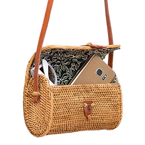 Novum Crafts Rattan Purse - Handmade Ata Straw Purse Wicker Woven Crossbody Bags - Cute Tan Brown Boho Beach Clutch and Handbags - Trendy Vacation Round Circle, Square Summer Purses for Women 2025 - Image 2