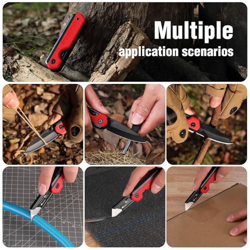 WORKPRO 2-in-1 Folding Knife/Utility Knife, Quick-Change Box Cutter with Belt Clip, Liner Lock, and G10 Handle, Extra 10 SK5 Blades Included, Red by WORKPRO - Image 8