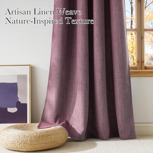 Image of NICETOWN Short Faux Linen Greyish Purple Blackout Curtains 63 inches Long for Kitchen - Privacy Panels for Living Room Bedroom, Modern Farmhouse Style Easy Care Grommet Top, 2 Panels, W42 by L63