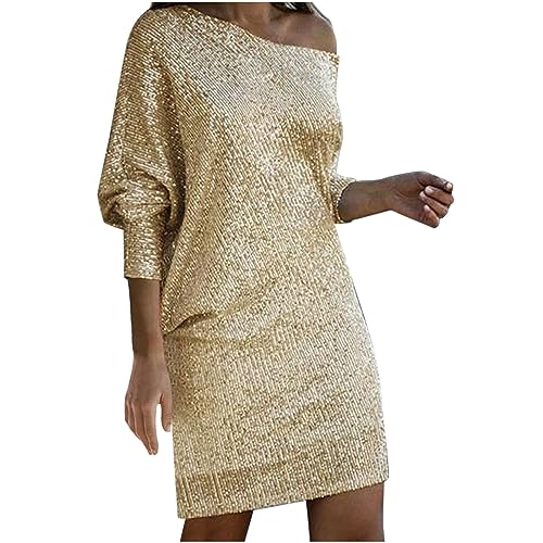 Paillettenkleid Gold Lang Kleid Damen Langarm...