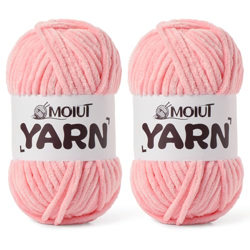 Image of 2 Pack Fluffy Chenille Yarn for Crocheting, Chunky Velvet Yarns for Crochet Amigurumi, Baby Yarn for Crocheting Soft Blanket, 174.9yds /7 oz Bulky Yarns for Crafts /Hats /Shoes /Socks (2 Pink)