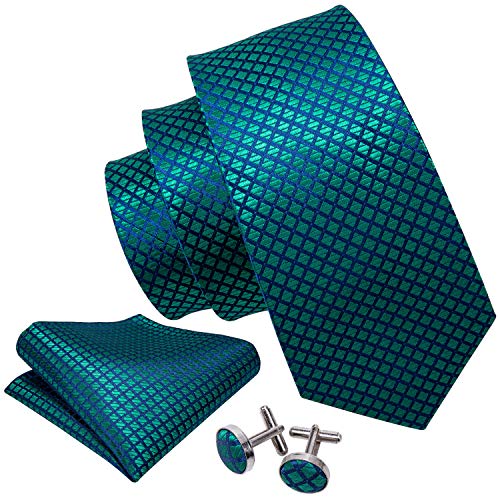Image of YOHOWA Men Plaid /Striped Ties Set Silk Business Wedding Formal Fashion Necktie and Pocket Square Cufflinks Set