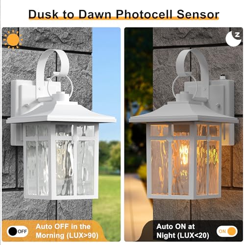 Image of Dusk to Dawn Outdoor Wall Lights, Aluminum, White, 2 Pack