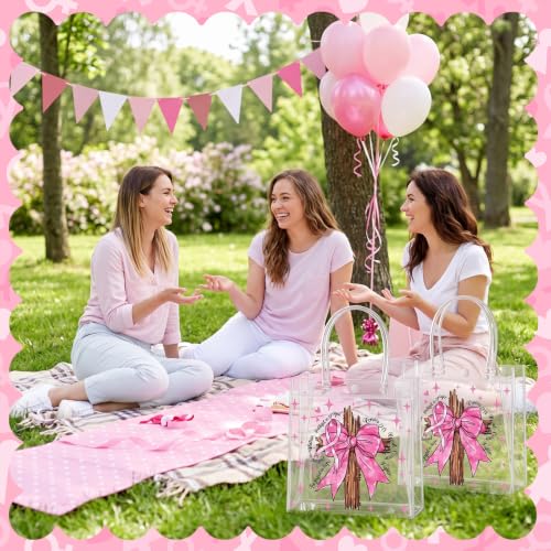 Image of Teenyyou 24 Pcs Breast Cancer Awareness PVC Gift Bags, Christian Bible Verse Romans 12: 12 Inspirational Treat Bags, Pink Ribbon Faith Goodie Containers for Breast Cancer Charity Party Favors