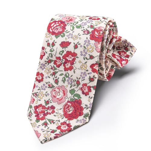 Image of Barry.Wang 100% Cotton Floral Ties for Men 63 inch Extra Long Necktie Clip | Fashion Cotton Printed Neckties,Wildflower 2.76 inch Ties Skinny,Gift Box,Groomsmen Wedding Engagement Graduation