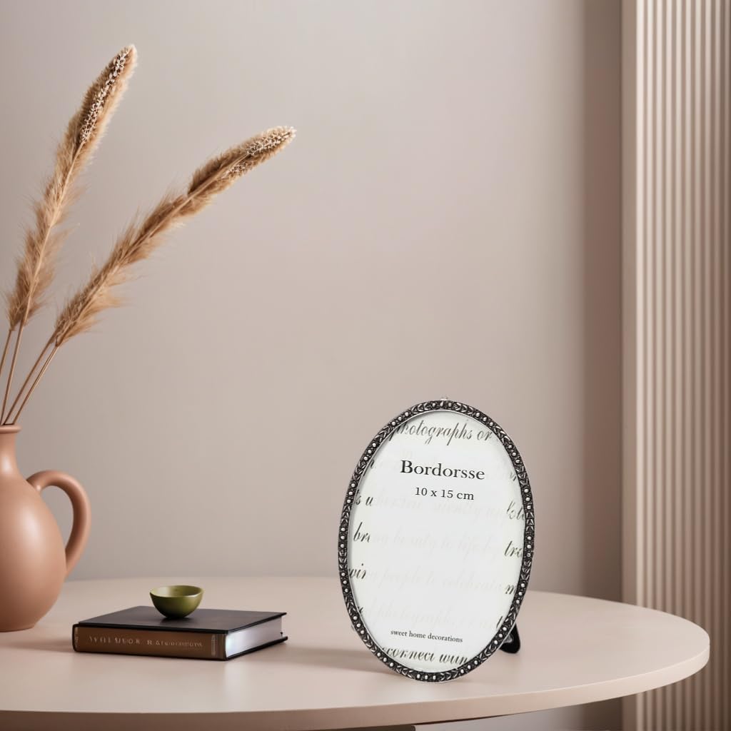 2 Pack Vintage Picture Frame, Display 4 x 6 inch Picture, Oval & Rectangle Decorative Antique Photo Frame for Tabletop, Home Décor