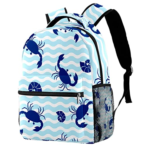 Sac à dos voyage bleu roi motif crabe et bleu clair taille Medium
