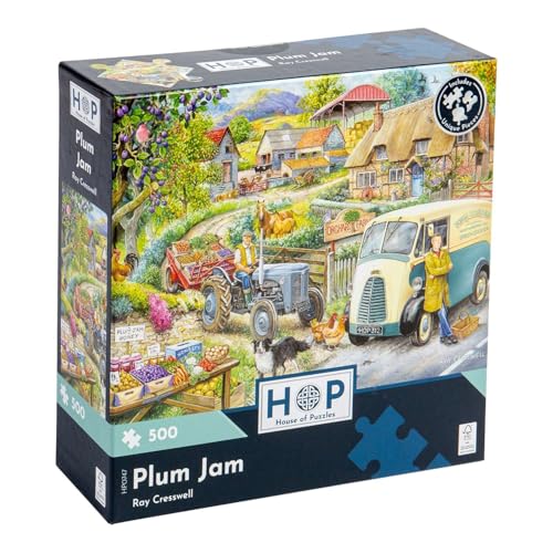 The House of Puzzles Plum Jam Jigsaw - 500 Piece Jigsaws For Adults, Artist Illustrated, Scenic Landscape, Deluxe Puzzle Gifts