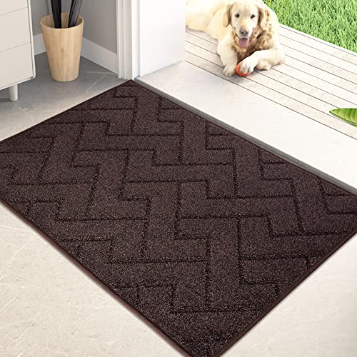 PURRUGS Dirt Trapping Door Mat 20" x 31.5", Non-Slip Machine Washable Entry Rug, Shoe Scraper, Dog Doormat, Super Absorbent Welcome Mat for Front & Back Door, Muddy Wet Shoes & Paws, Brown