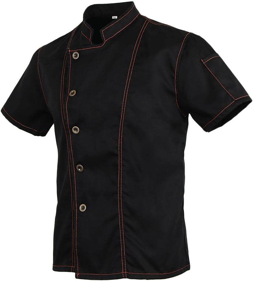 Unisex Denim Chef Jacket Coat Short Sleeves Shirt Kitchen Uniform Plus Size - Black 3XL, as described