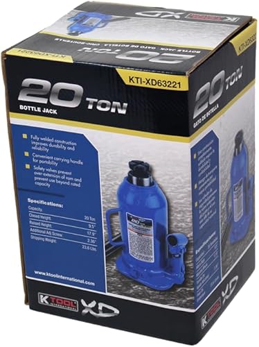 Miniatura 3 de K Tool International XD63221 Gato hidráulico de botella de 20 toneladas para garajes, talleres de reparación y bricolaje, capacidad de 44,000