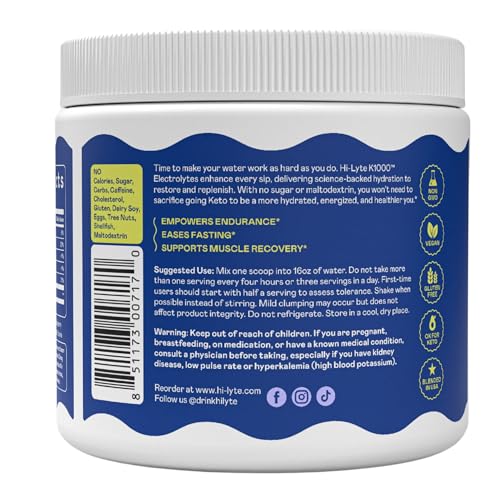 Image of Hi-Lyte Keto K1000 Electrolyte Powder | Raspberry Lemon | Hydration Supplement Drink Mix | Boost Energy & Beat Leg Cramps | No Sugar, No Maltodextrin | 50 Servings
