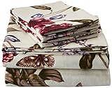 Tribeca Living 200-GSM Blossoms Printed Deep Pocket Flannel Sheet Set, Queen