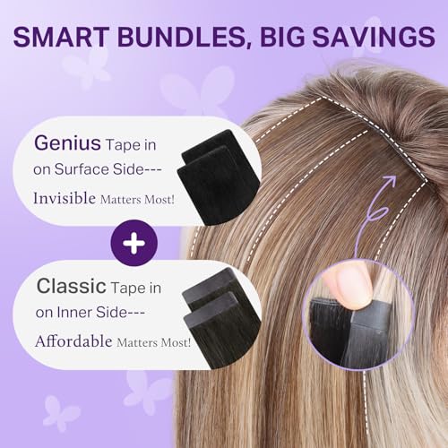 Image of DOORES Genius Tape in Hair Extensions Human Hair, 20 Inch 50g 20PCS