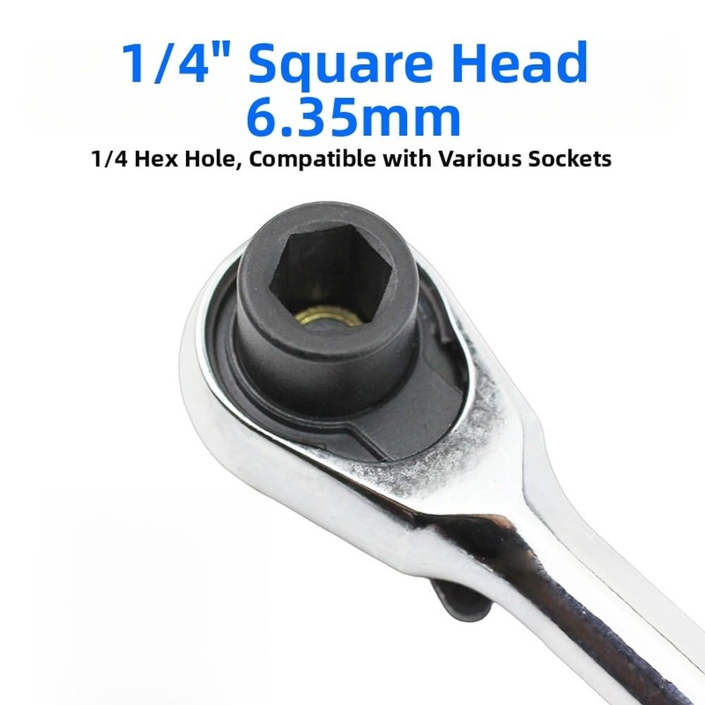 1/4 pulgadas para mini llave de carraca, llave reversible de doble cabeza de 72 dientes, acero al cromo vanadio de liberación rápida para espacios reducidos