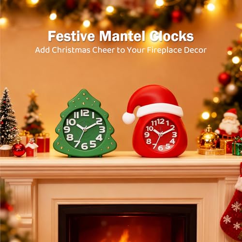 Image of AYRELY Christmas Alarm Clock Gift Set - 2 Silent Analog Clocks (Santa Hat & Christmas Tree), Ready-to-Gift Holiday Edition for Kids & Family, with Festive Gift Box