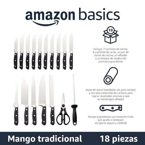 Miniatura 2 de Amazon Basics Juego De Cuchillos De Cocina Y Soporte, 18 Unidad, Acero