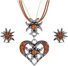 Bieiyhe Ensemble de Bijoux Edelweiss, Parure Fantaisie Traditionnels Femme, Oktoberfest, Collier Boucles D'oreilles D'edelweiß, Dirndl Bavarois avec Pendentif Cœur