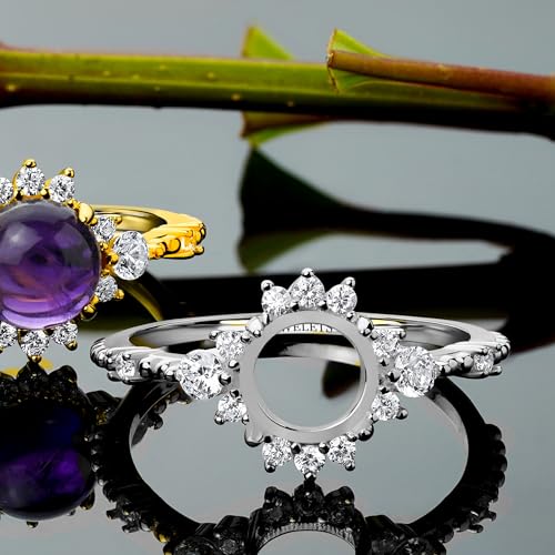 925 Silver Ring Blank – 8 mm Halo Setting with 10 CZ and 4 Side Stones, Rhodium Plated – Fine Jewelry for Custom Engagement or Statement Rings2