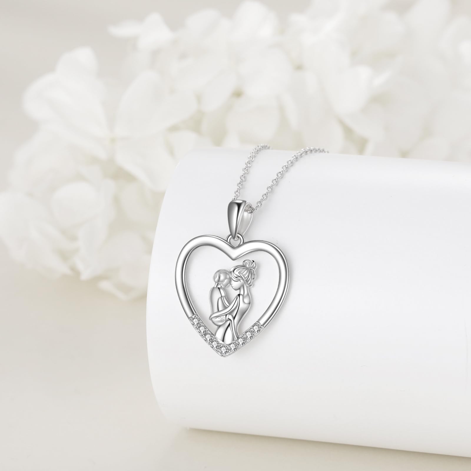 YAFEINI Mutter und Tochter Kette 925 Sterling Silber Mama Bilder Foto Medaillon Herz Halskette Anhänger Halskette Schmuck Geschenke für Mama