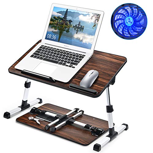 Preisvergleich Produktbild newoer Ultragroßer verstellbarer Laptop-Betttisch, tragbarer Stehtisch, faltbares Frühstückstablett, Kinder-Leseständer, Notebook-Ständer mit Kühlventilator für Sofa, Couch, Boden (Walnuss)