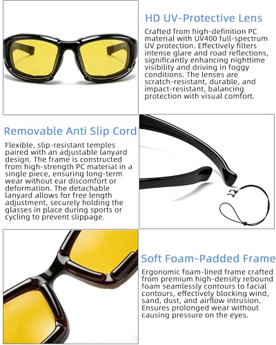 YUNGLIDE 4 Pairs Motorcycle Glasses Set