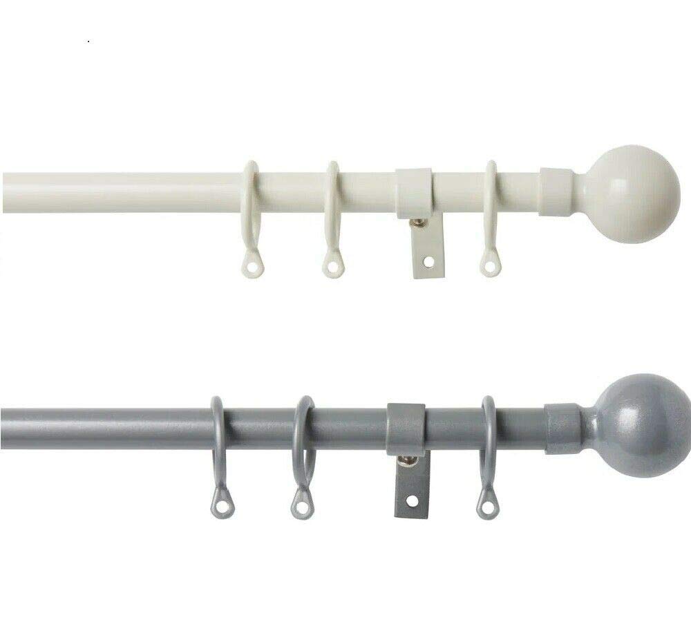 13-16mm Extendable Metal Curtain Pole Set with Finials Ball (Cream, 150cm - 280cm)