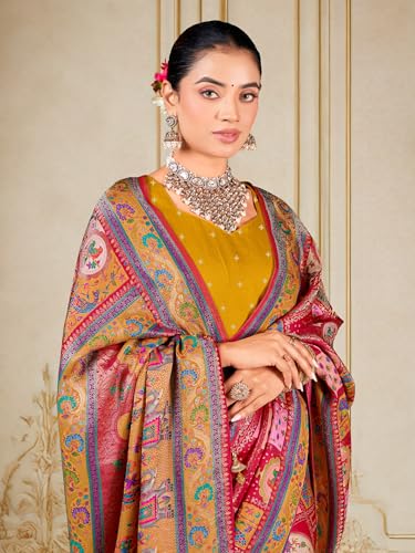 Image of Glory Sarees Women's Luxurious Dola Pure Silk Original Saree Position Print Work Madhubani Inspired Motifs Banarasi Kanjivaram Style Saree With Blouse Piece (Elegant101 Parent)