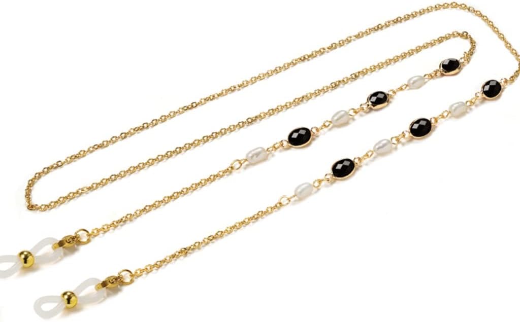 Pearl Beaded Crystal Eyeglasses Necklace for Women, Chic Stainless Steel Glasses Holders Chains