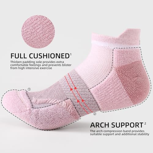 FITRELL 5-6 Pairs Ankle Running Socks for Women Athletic Cushioned Low Cut Tab Sports Socks4