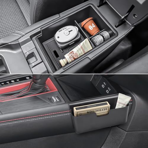 2PCS Center Console Organizer Set Compatible with 2025 2026 Nissan Kicks Accessories Armrest Storage Tray Dual-Layer Insert + Gear Shift Side Organizer Passenger Pocket for 2025-2026 Kicks S/SV/SR