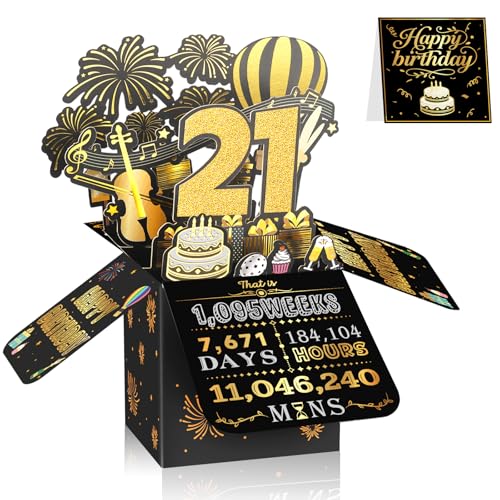 21st Birthday Card for Men & Women 3D Pop Up Birthday Greeting Card Black & Gold 21 Years Old Birthday Decorations & Gifts for Him or Her Ideal for Son Daughter Sister and Special Cousin